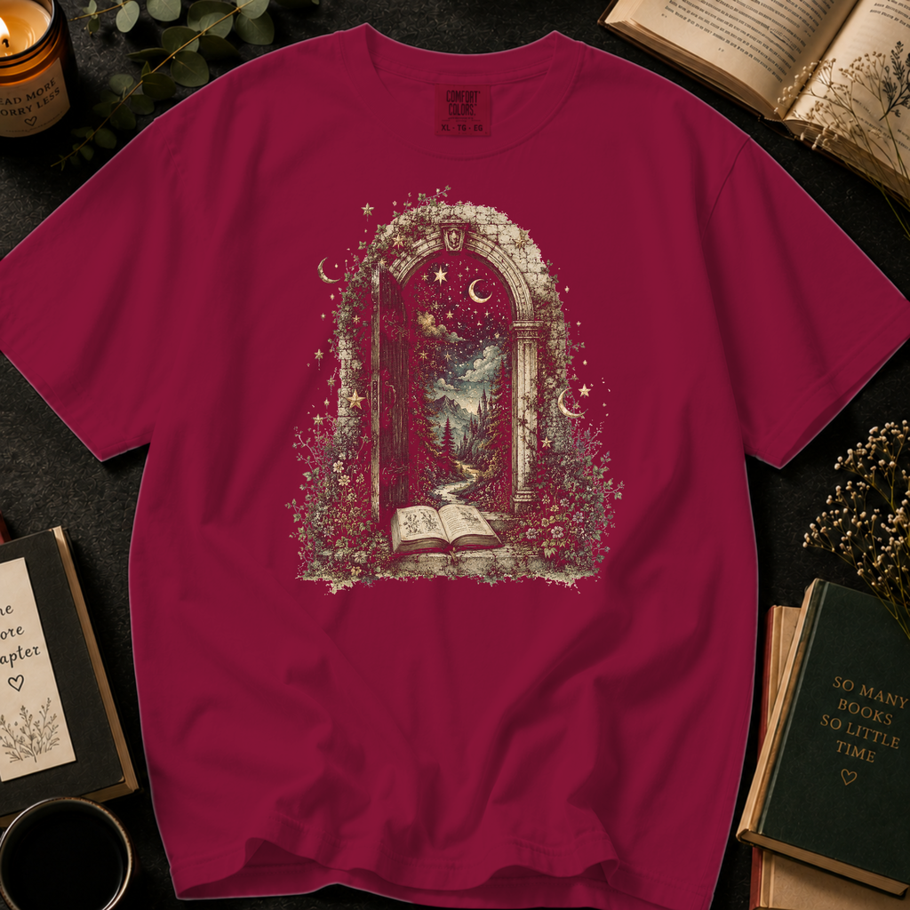Through the Pages T-Shirt: Enchanted Archway Book Portal in Brick - Comfort Colors® T-Shirt