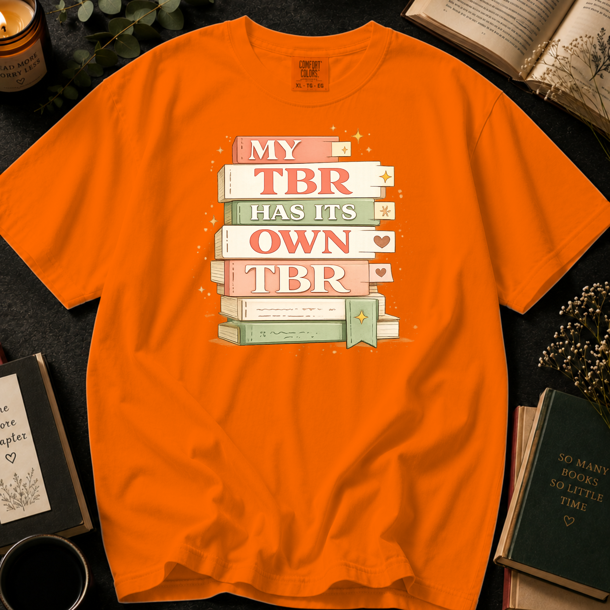 My TBR Has Its Own TBR T-Shirt: Stacked Book Spine in Burnt Orange - Comfort Colors® T-Shirt