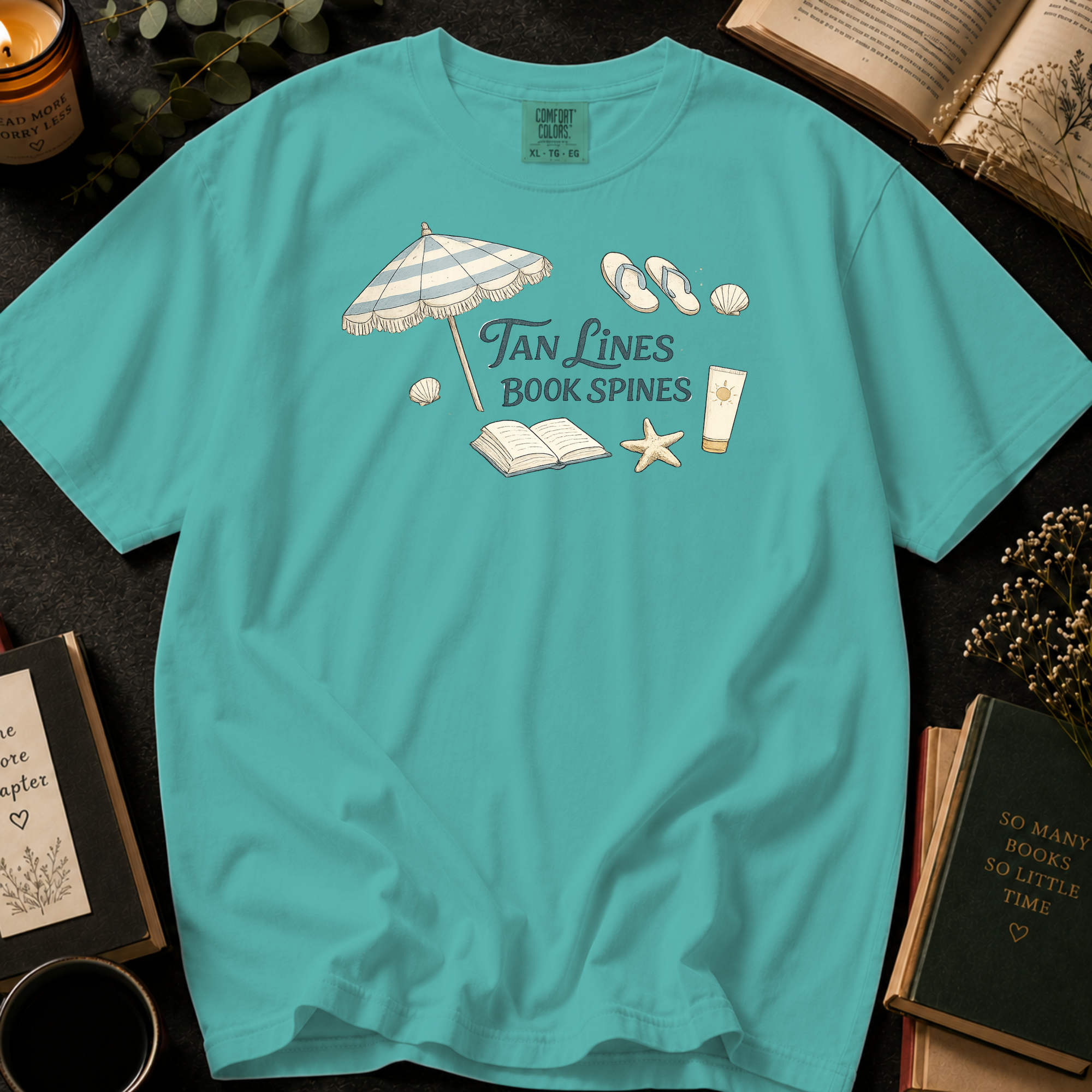 Tan Lines and Book Spines T-Shirt: Beach Umbrella in Chalky Mint - Comfort Colors® T-Shirt