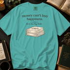 Money Can't Buy Happiness But It Does Buy Books T-Shirt: Gift Wrapped Stack in Chalky Mint - Comfort Colors® T-Shirt