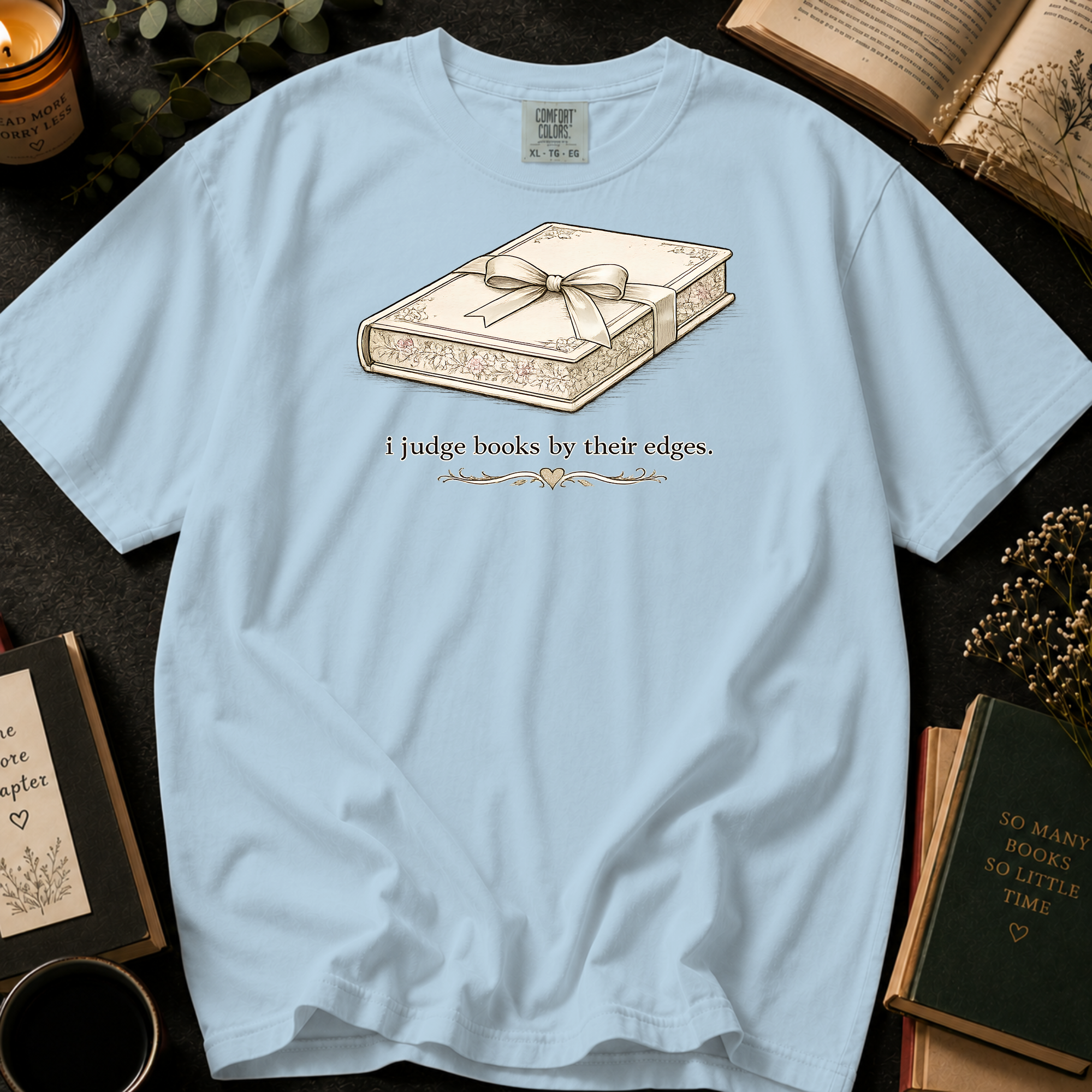 I Judge Books By Their Edges T-Shirt: Vintage Wrapped Book in Chambray - Comfort Colors® T-Shirt