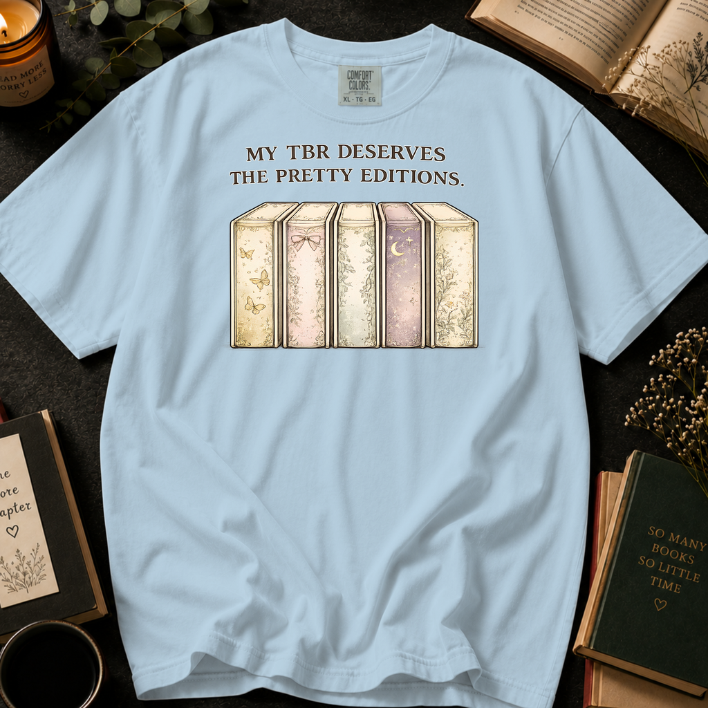 My TBR Deserves The Pretty Editions T-Shirt: Vintage Book Row in Chambray - Comfort Colors® T-Shirt