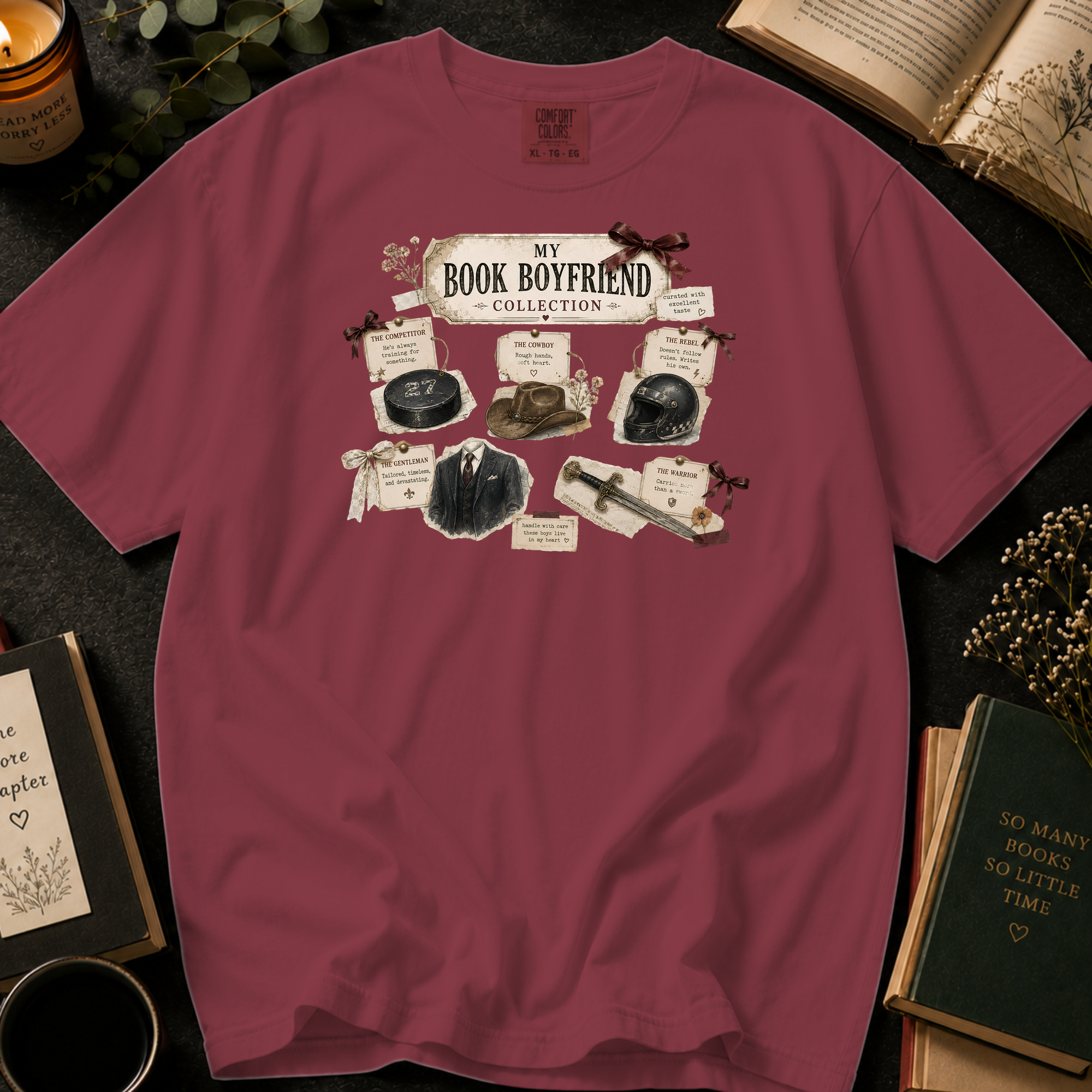 My Book Boyfriend Collection T-Shirt: Vintage Trading Card in Chili - Comfort Colors® T-Shirt