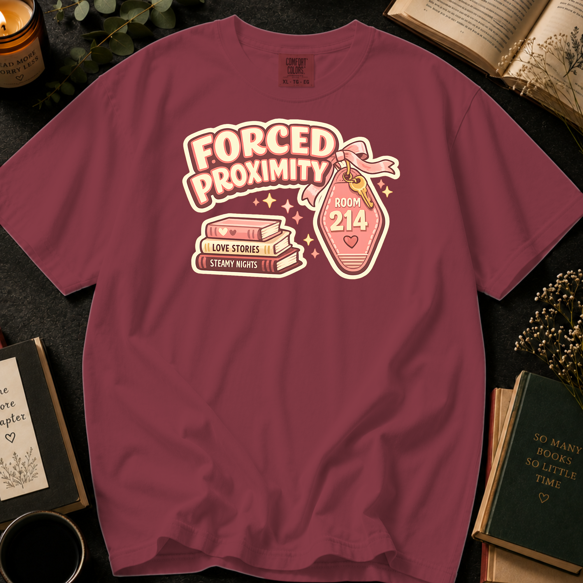 Forced Proximity Room 214 T-Shirt: Retro Motel Keychain in Chili - Comfort Colors® T-Shirt
