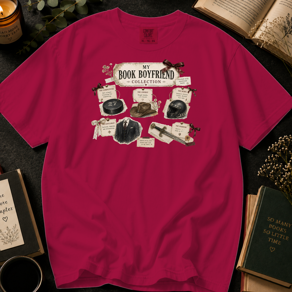 My Book Boyfriend Collection T-Shirt: Vintage Trading Card in Crimson - Comfort Colors® T-Shirt