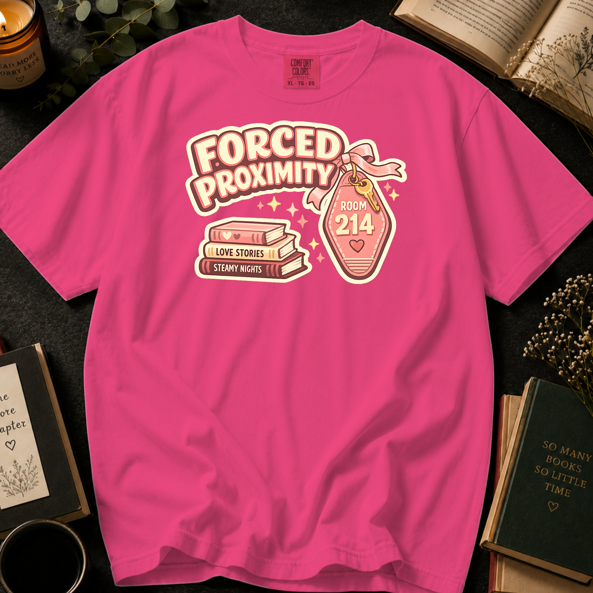 Forced Proximity Room 214 T-Shirt: Retro Motel Keychain in Crunchberry - Comfort Colors® T-Shirt