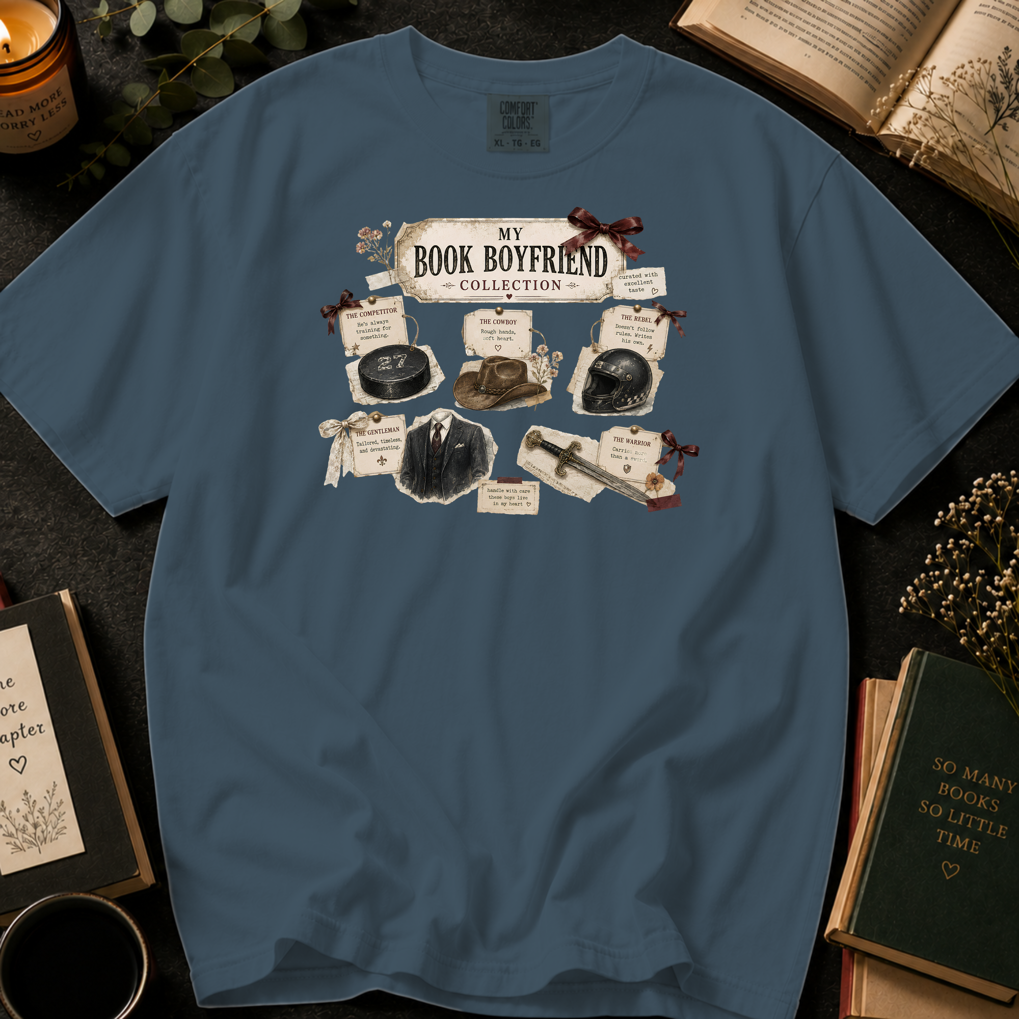My Book Boyfriend Collection T-Shirt: Vintage Trading Card in Denim - Comfort Colors® T-Shirt