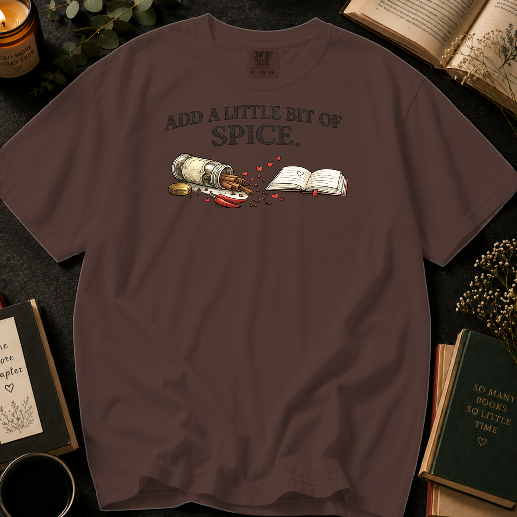 Add A Little Bit Of Spice T-Shirt: Cinnamon and Chili Book in Espresso - Comfort Colors® T-Shirt