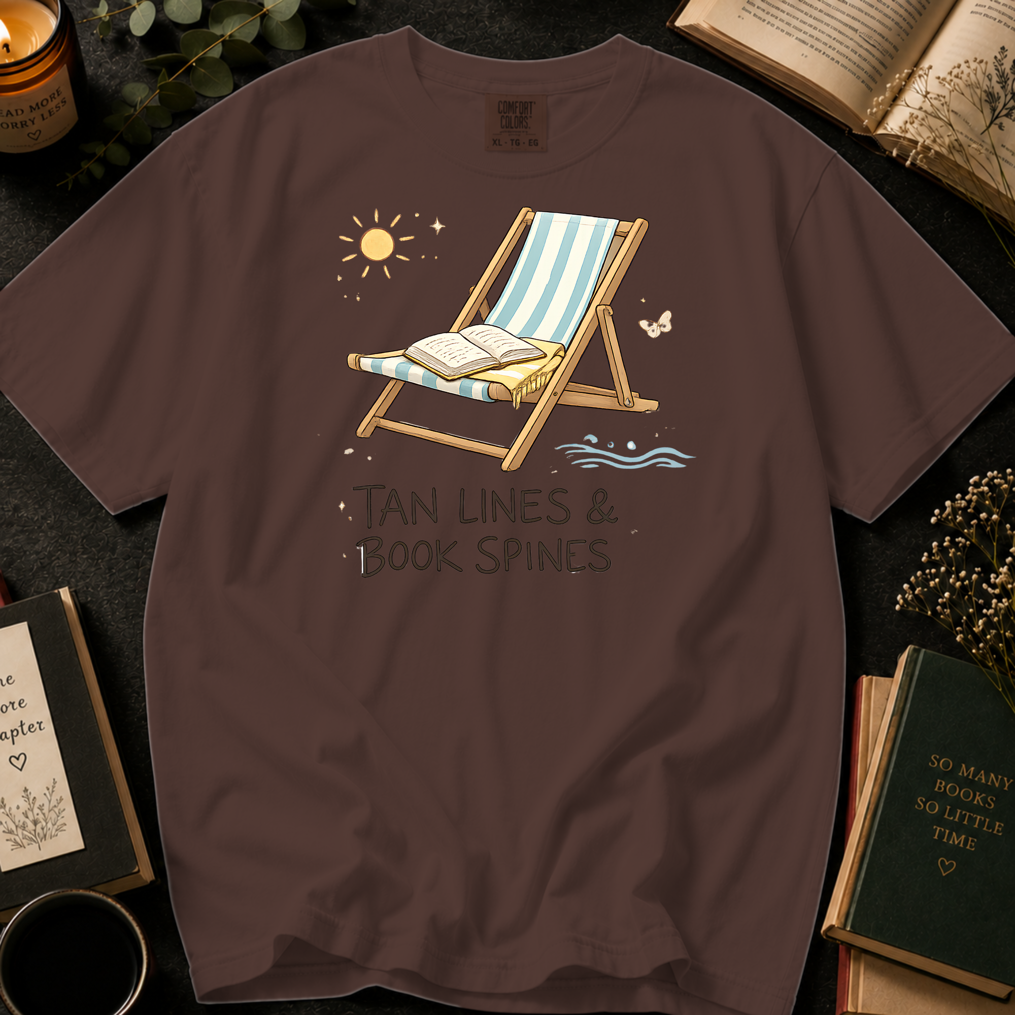 Tan Lines and Book Spines T-Shirt: Beach Chair in Espresso - Comfort Colors® T-Shirt
