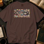 My TBR Is A Full-Time Job T-Shirt: Stacked Book Collage in Espresso - Comfort Colors® T-Shirt
