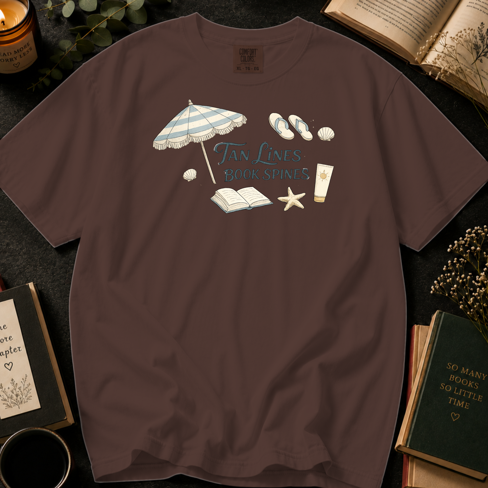 Tan Lines and Book Spines T-Shirt: Beach Umbrella in Espresso - Comfort Colors® T-Shirt