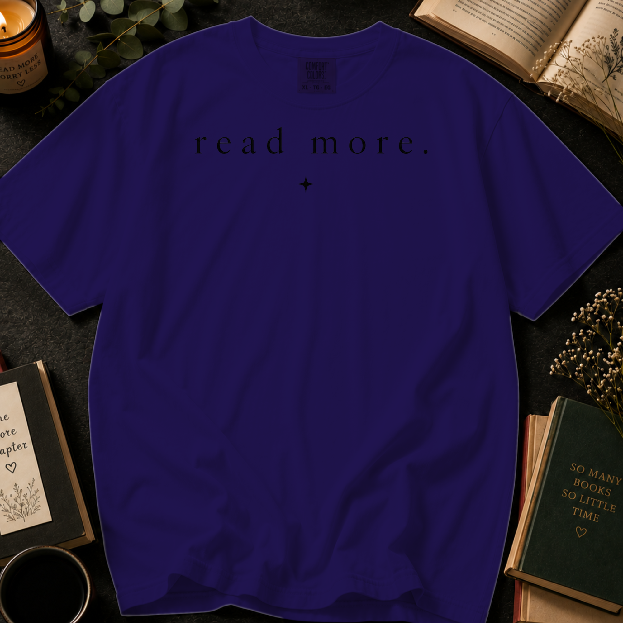 Read More T-Shirt: Minimalist Book Lover in Grape - Comfort Colors® T-Shirt