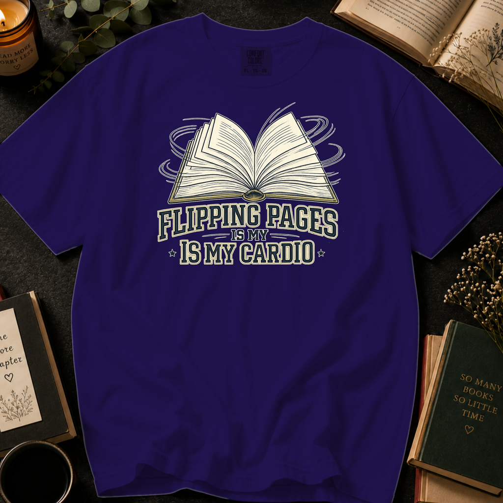 Flipping Pages Is My Cardio T-Shirt: Motion Sketch Book in Grape - Comfort Colors® T-Shirt