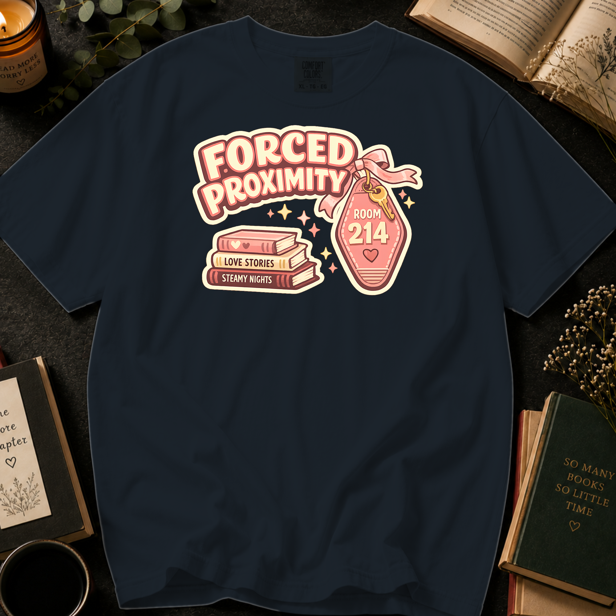 Forced Proximity Room 214 T-Shirt: Retro Motel Keychain in Graphite - Comfort Colors® T-Shirt