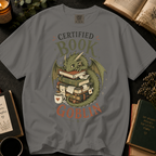 Certified Book Goblin T-Shirt: Cute Dragon Hoarding Books in Grey - Comfort Colors® T-Shirt