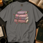 Love Potions and Romantic Curses T-Shirt: Rose Wrapped Book Stack in Grey - Comfort Colors® T-Shirt