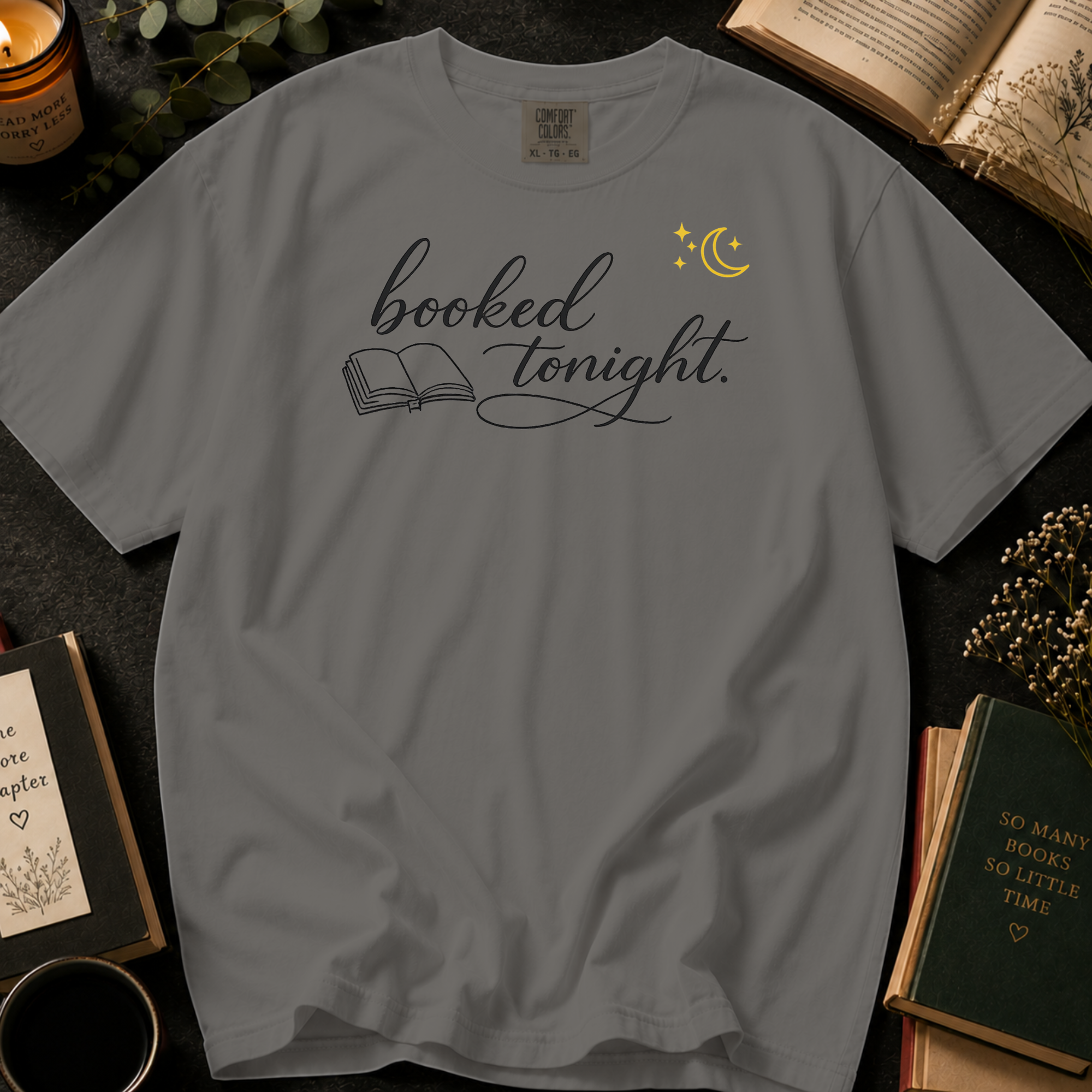 Booked Tonight T-Shirt: Cozy Evening Reading in Grey - Comfort Colors® T-Shirt