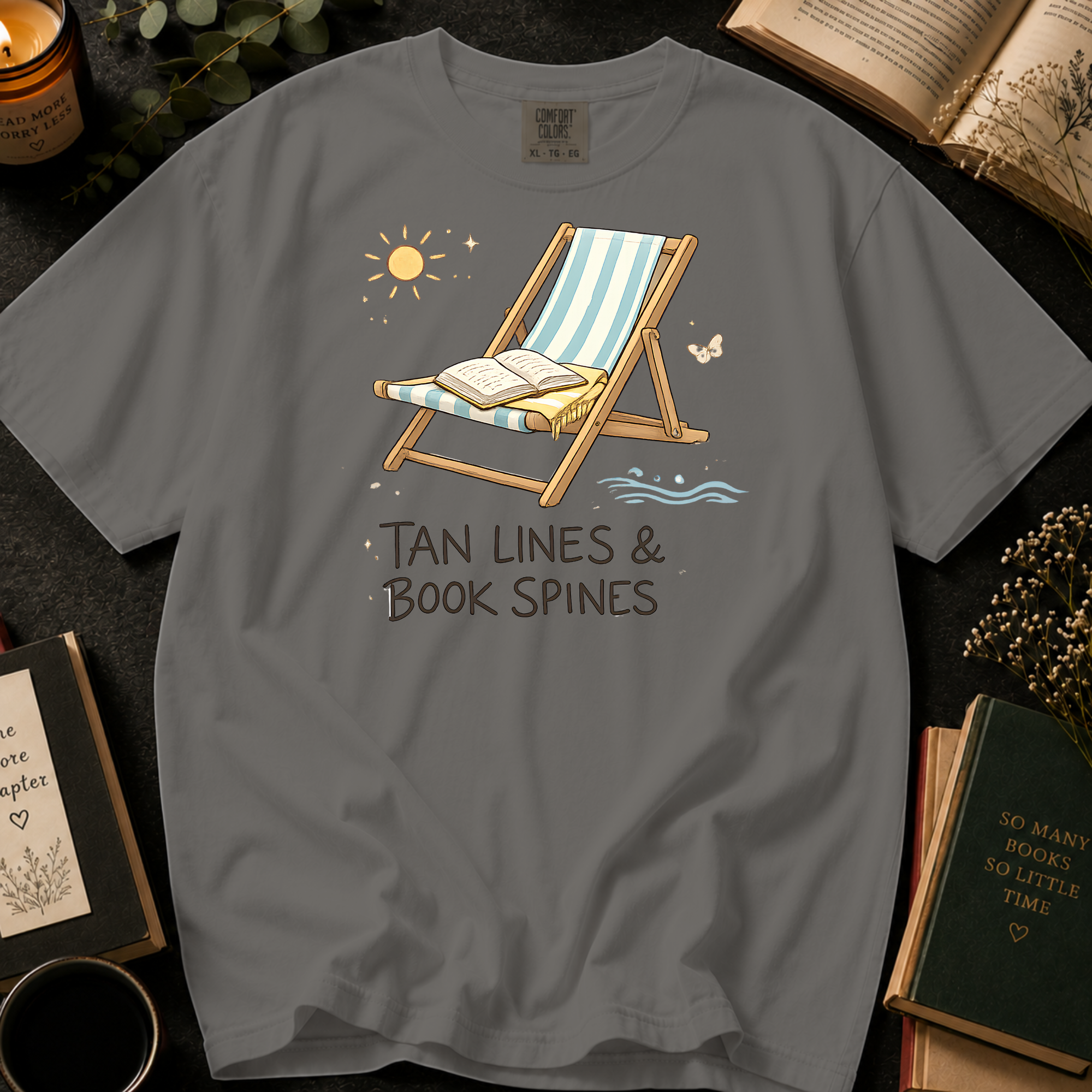Tan Lines and Book Spines T-Shirt: Beach Chair in Grey - Comfort Colors® T-Shirt