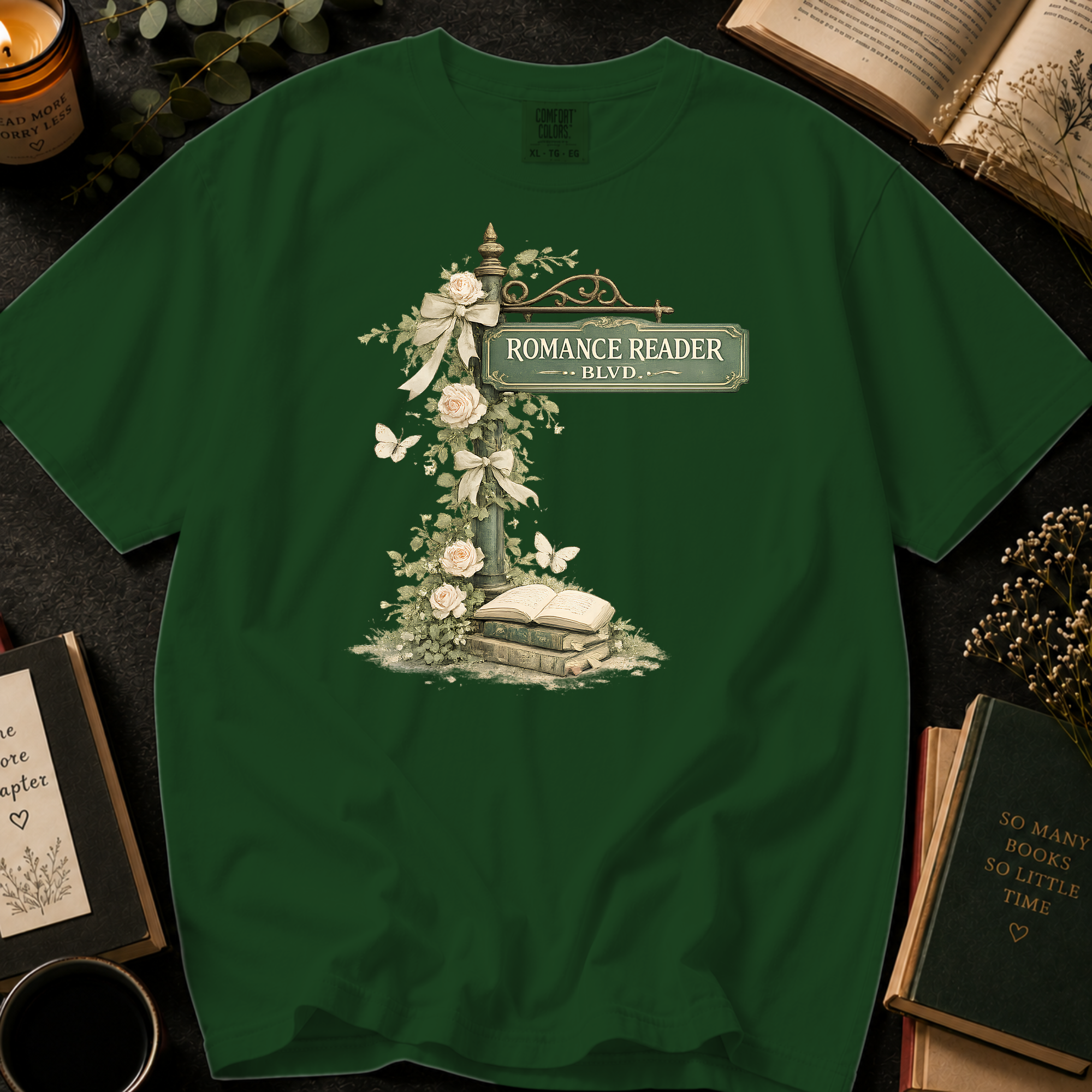 Romance Reader Blvd T-Shirt: Vintage Street Sign Floral in Hemp - Comfort Colors® T-Shirt