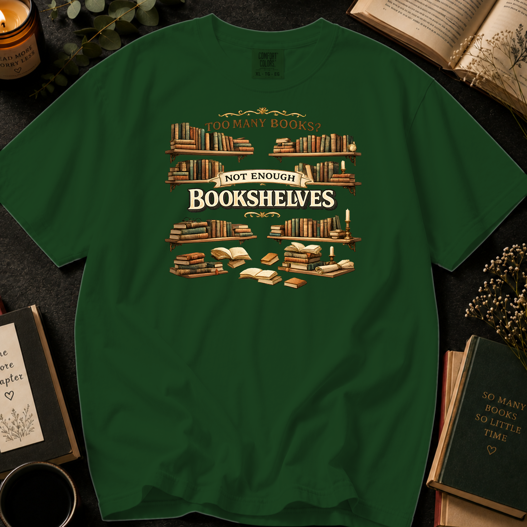 Too Many Books? Not Enough Bookshelves T-Shirt: Vintage Library in Hemp - Comfort Colors® T-Shirt