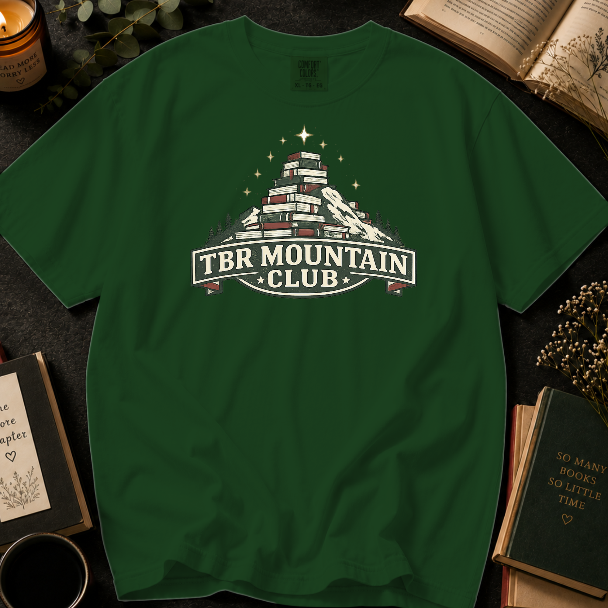 TBR Mountain Club T-Shirt: Book Stack Mountain in Hemp - Comfort Colors® T-Shirt