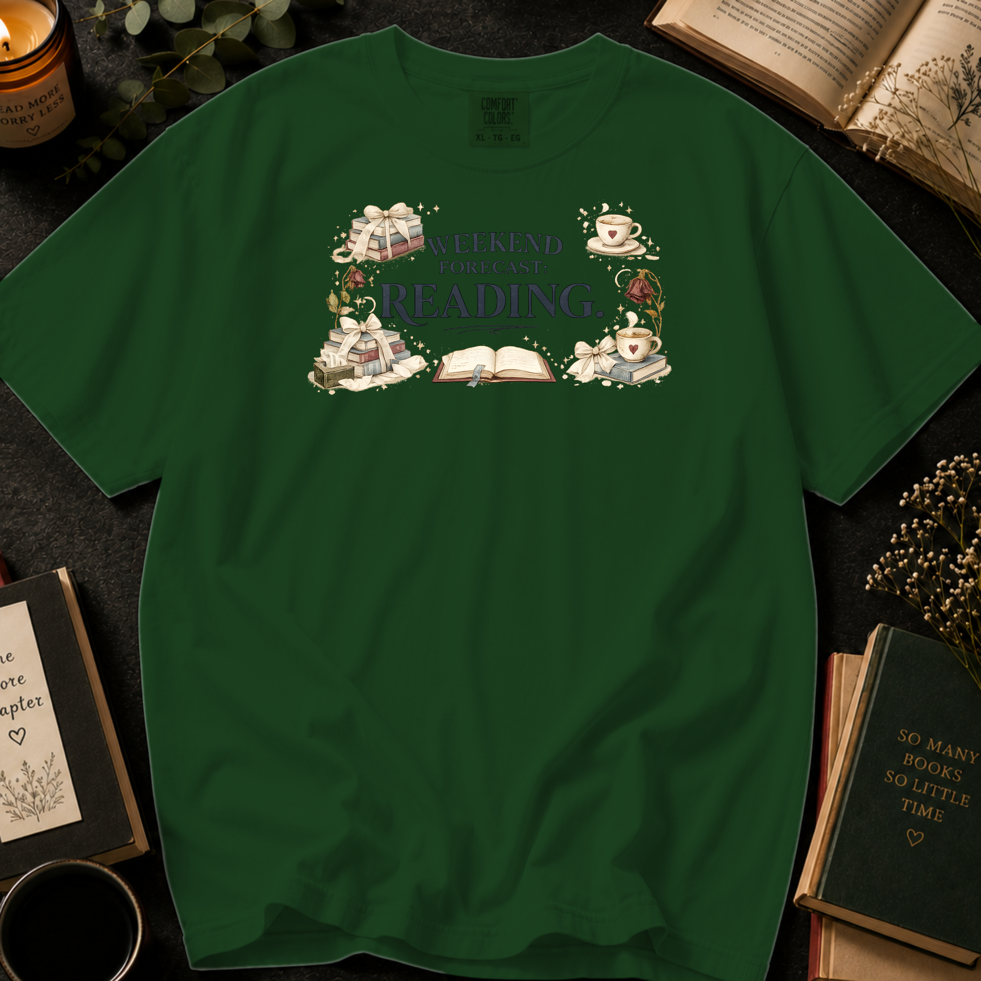 Weekend Forecast Reading T-Shirt: Book Lover in Hemp - Comfort Colors® T-Shirt