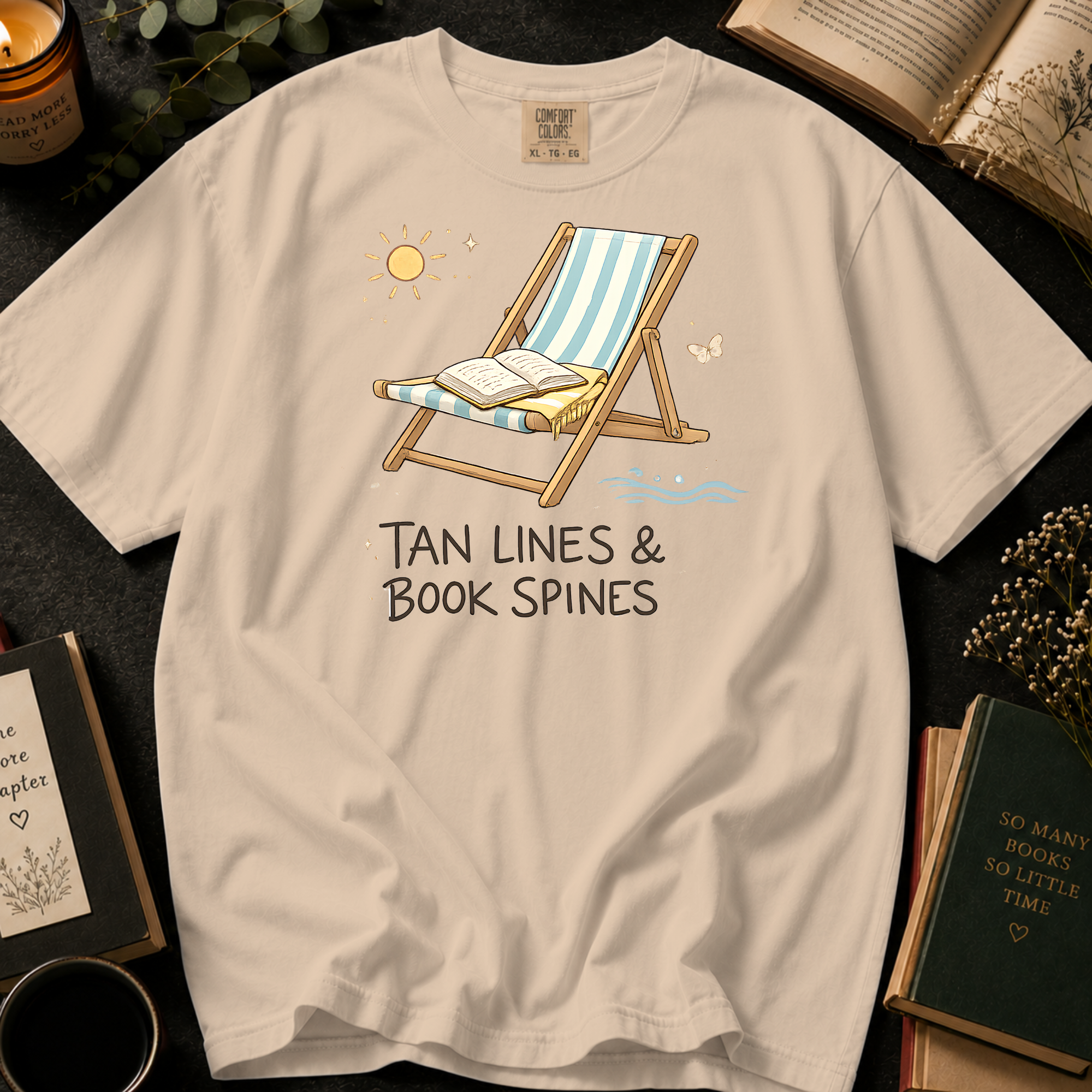 Tan Lines and Book Spines T-Shirt: Beach Chair in Ivory - Comfort Colors® T-Shirt