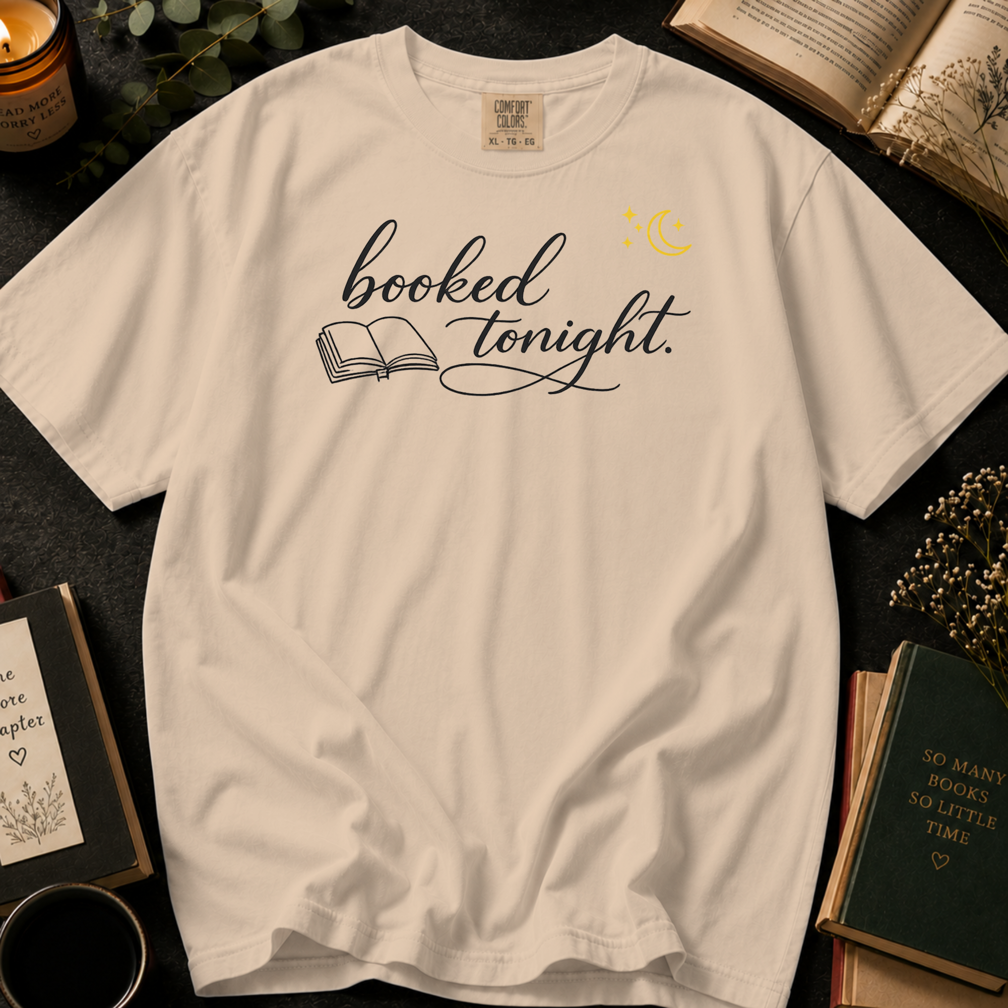 Booked Tonight T-Shirt: Cozy Evening Reading in Ivory - Comfort Colors® T-Shirt