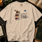 Death By TBR T-Shirt: Gothic Book Stack in Ivory - Comfort Colors® T-Shirt
