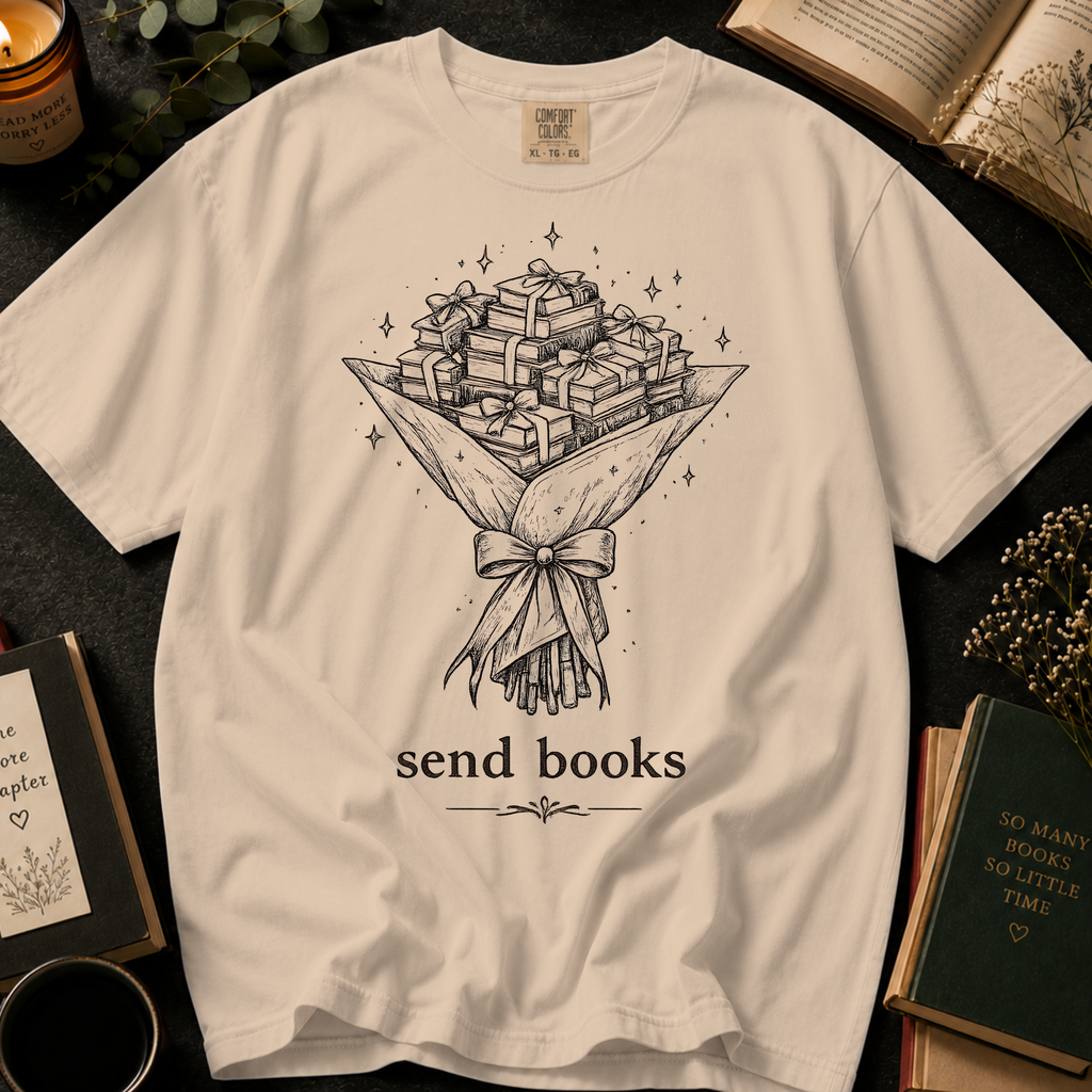 Send Books T-Shirt: Book Bouquet Sketch in Ivory - Comfort Colors® T-Shirt