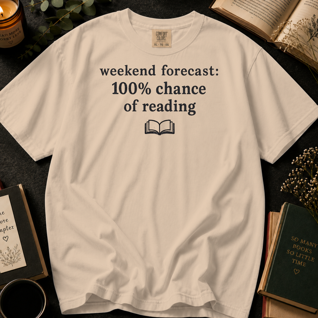 Weekend Forecast 100% Chance of Reading T-Shirt: Minimalist Book Lover in Ivory - Comfort Colors® T-Shirt