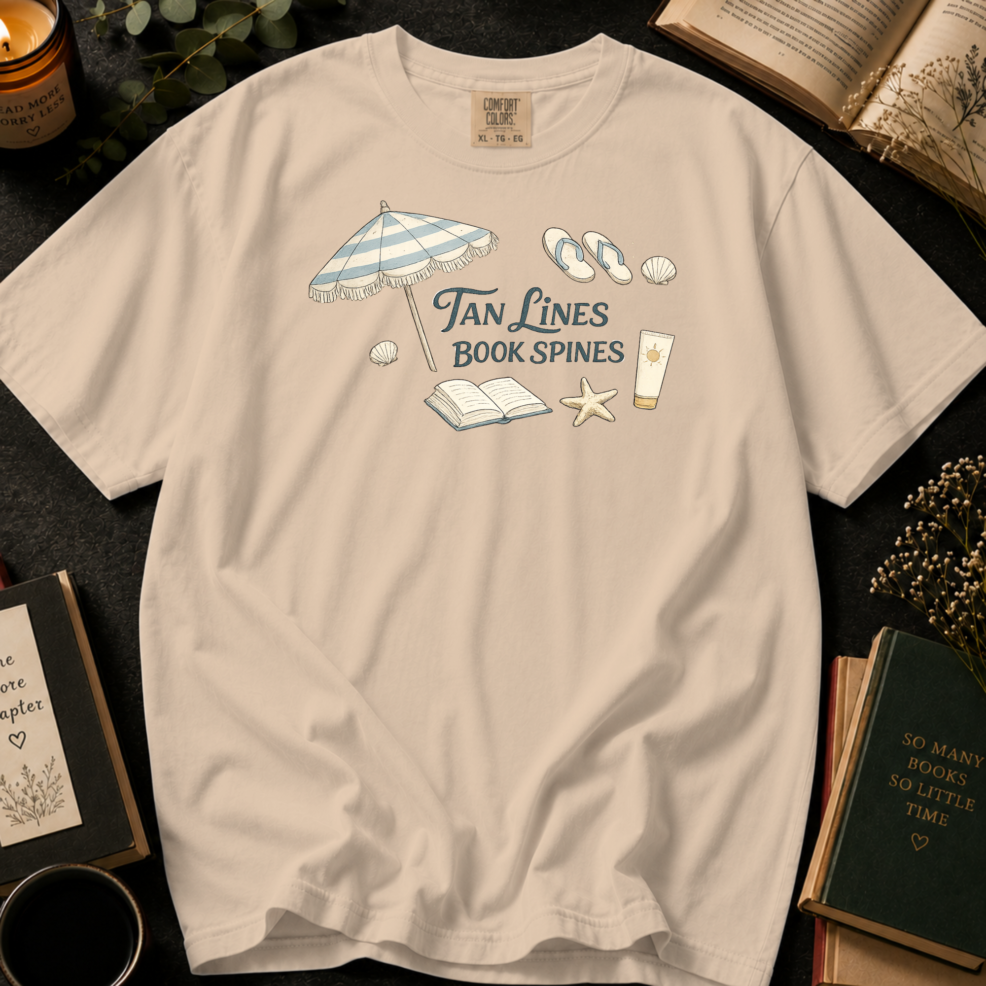 Tan Lines and Book Spines T-Shirt: Beach Umbrella in Ivory - Comfort Colors® T-Shirt