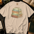 Vintage Stack of Books T-Shirt: Reading Glasses in Ivory - Comfort Colors® T-Shirt