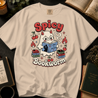 Spicy Bookworm T-Shirt: Cute Devil Ghost Reading in Ivory - Comfort Colors® T-Shirt