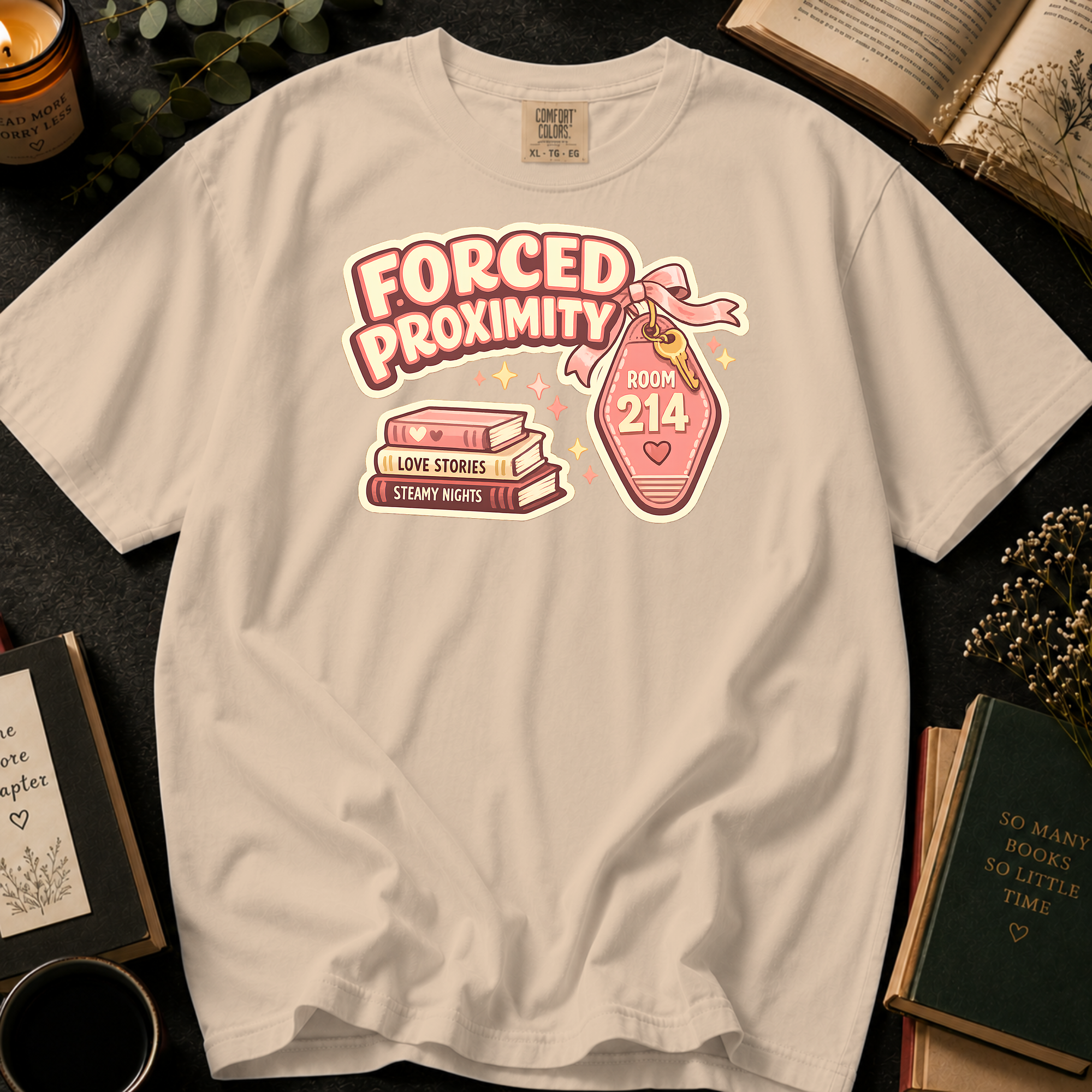 Forced Proximity Room 214 T-Shirt: Retro Motel Keychain in Ivory - Comfort Colors® T-Shirt