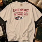Emotionally Attached to Fictional Men T-Shirt: Broken Heart Book Stack in Ivory - Comfort Colors® T-Shirt