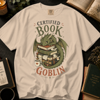 Certified Book Goblin T-Shirt: Cute Dragon Hoarding Books in Ivory - Comfort Colors® T-Shirt