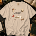 Coffee Icy, Books Spicy T-Shirt: Cinnamon and Chili in Ivory - Comfort Colors® T-Shirt