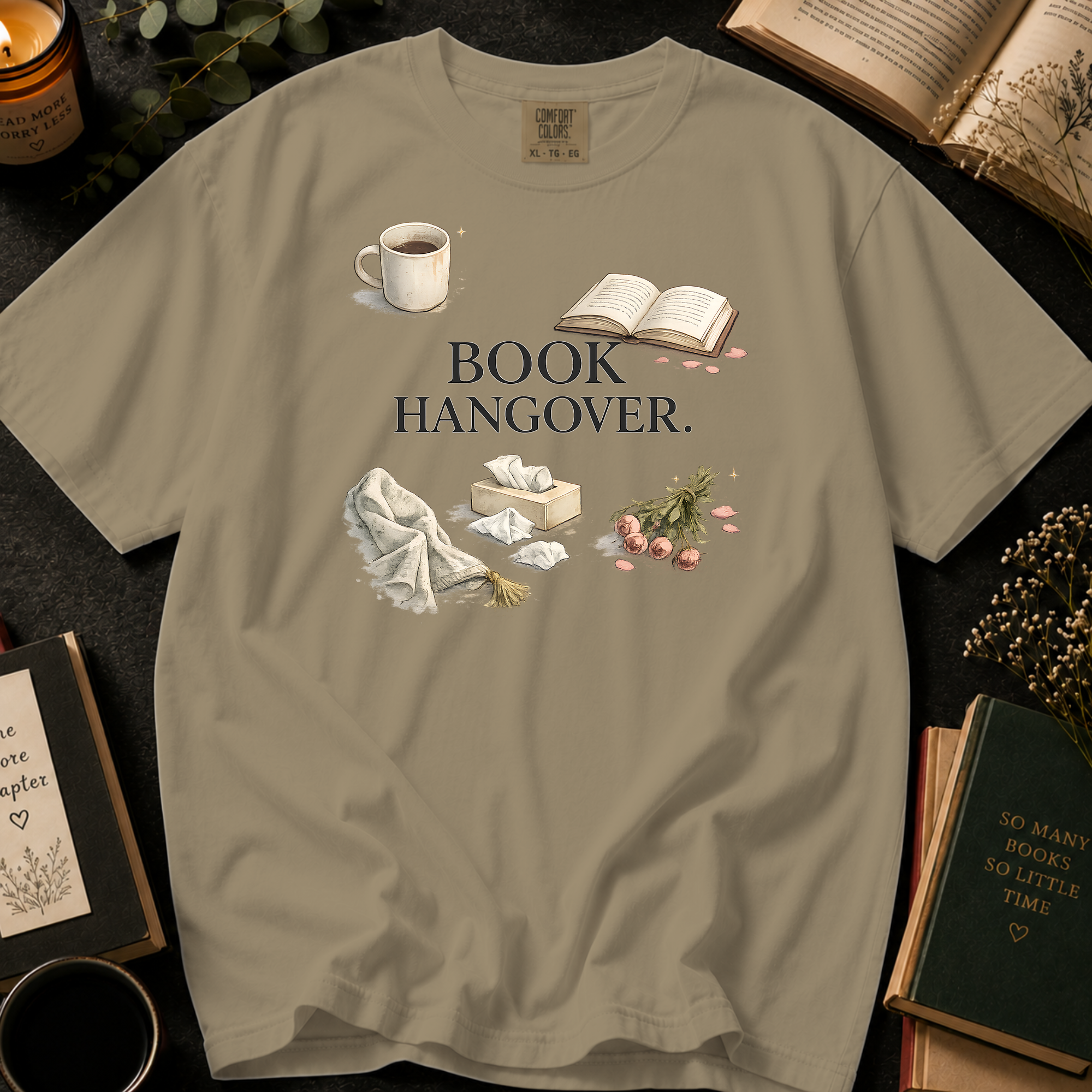 Book Hangover T-Shirt: Cozy Morning After in Khaki - Comfort Colors® T-Shirt