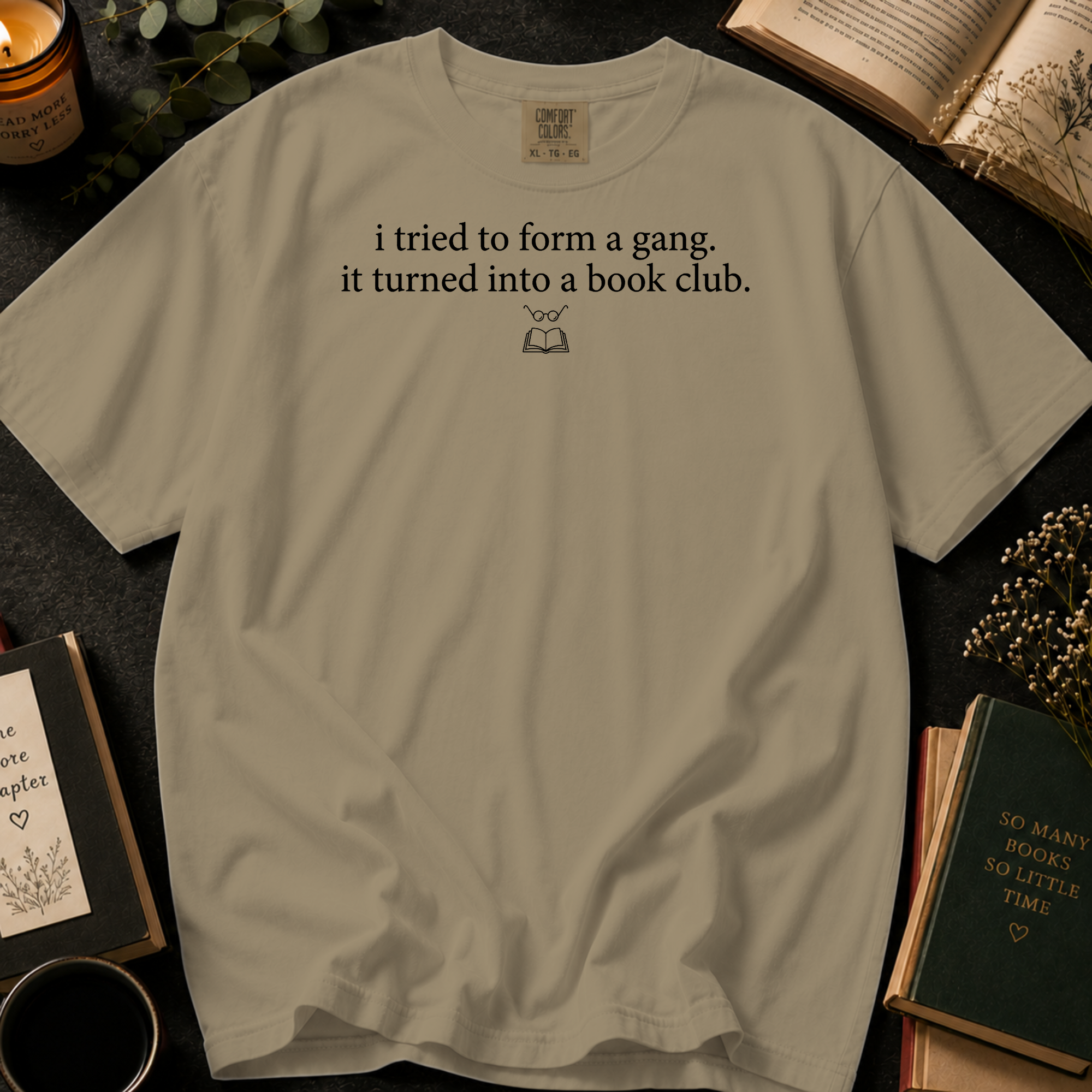 I Tried To Form A Gang T-Shirt: Tiny Book Icon Literary Tee