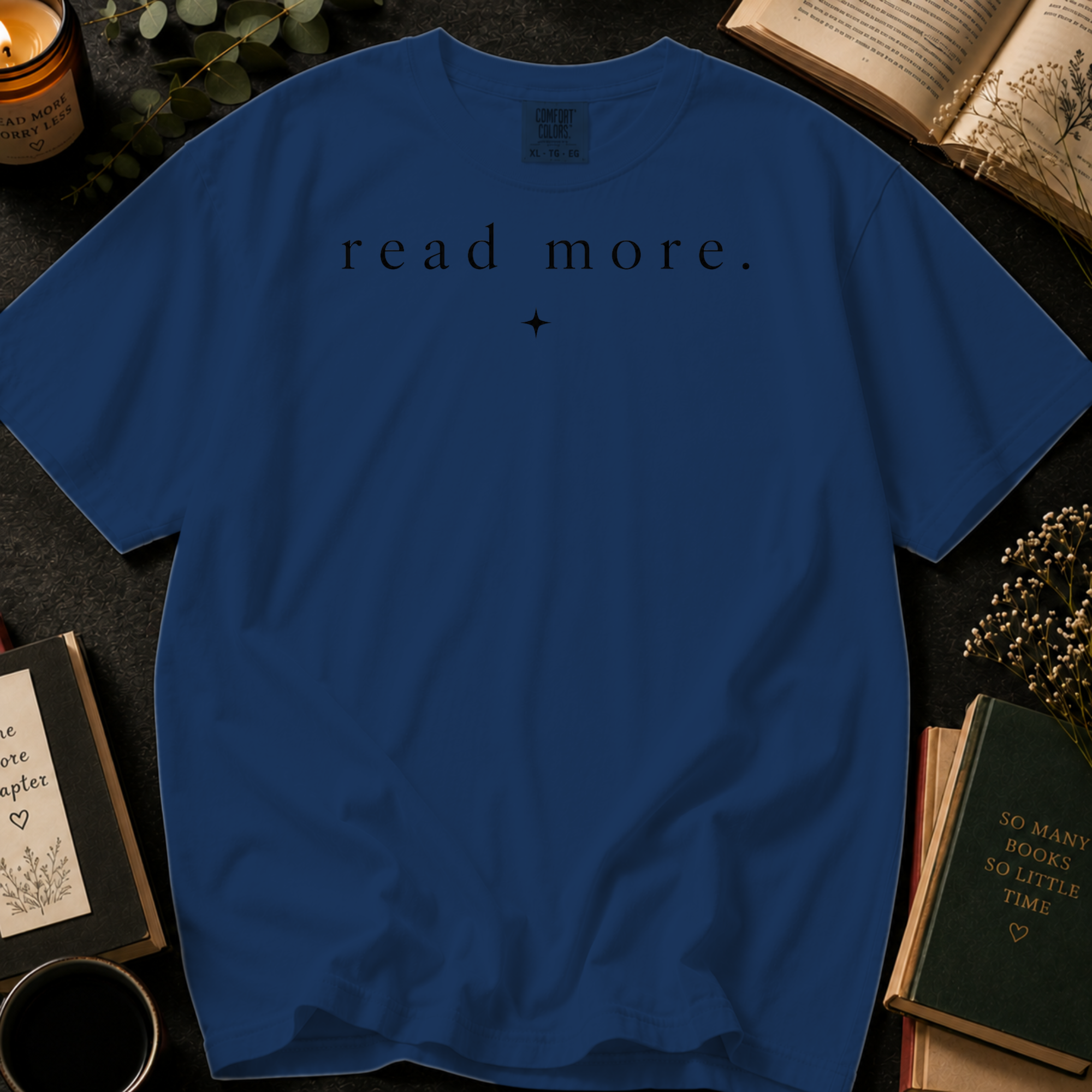 Read More T-Shirt: Minimalist Book Lover in Midnight - Comfort Colors® T-Shirt