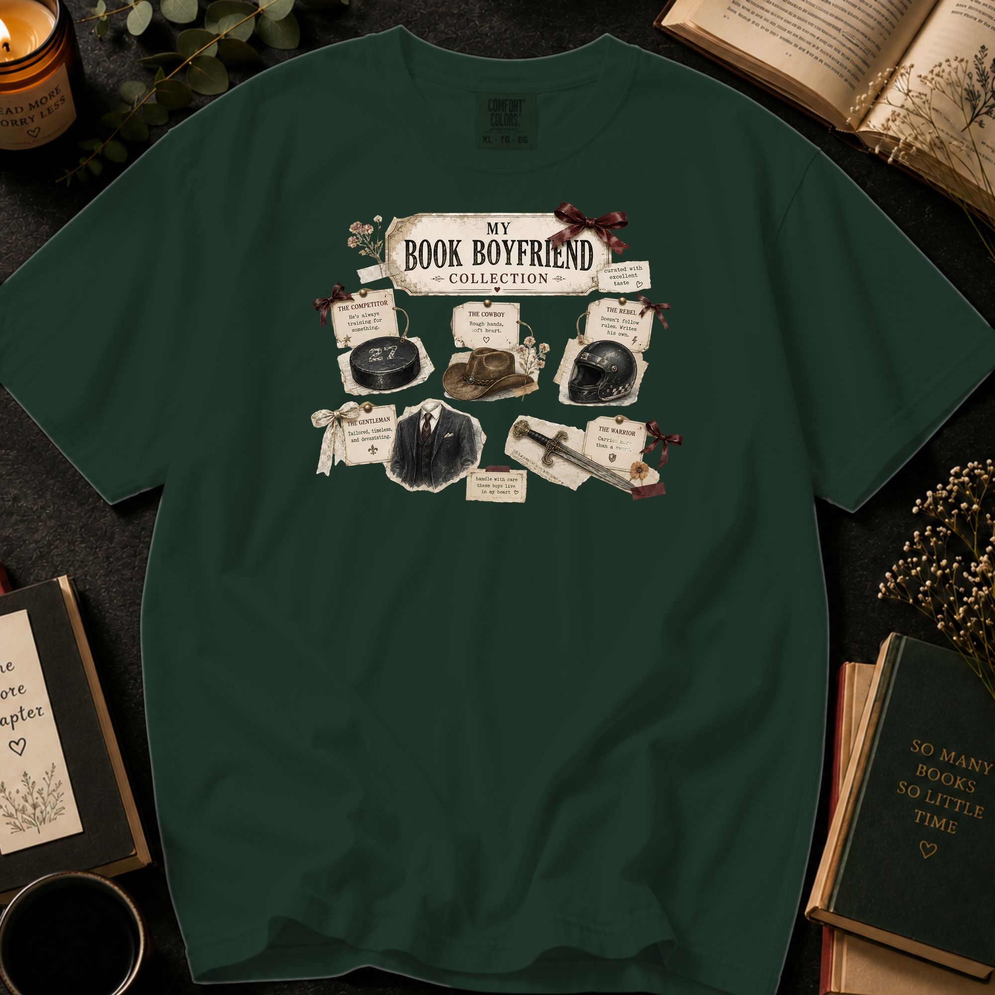 My Book Boyfriend Collection T-Shirt: Vintage Trading Card in Moss - Comfort Colors® T-Shirt