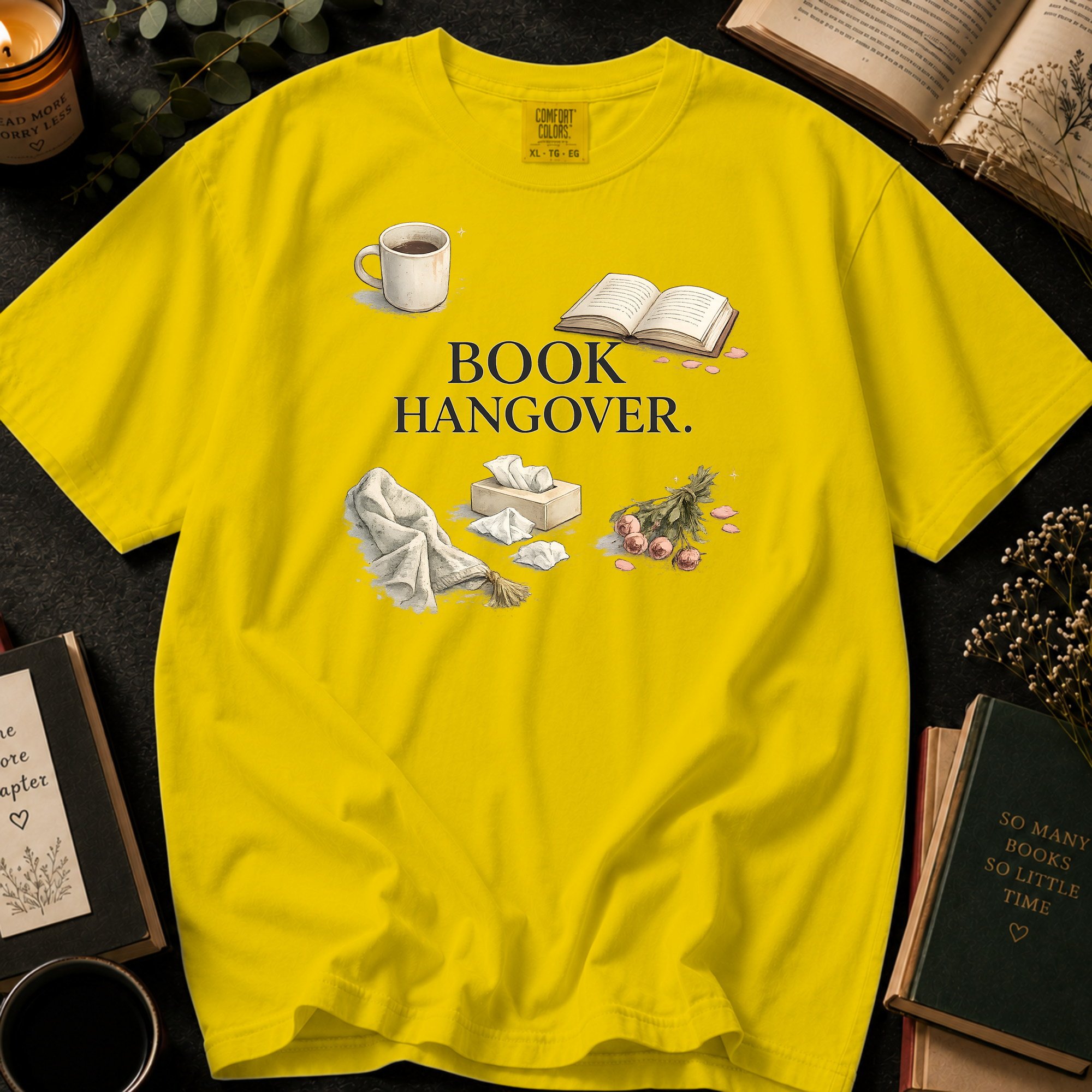 Book Hangover T-Shirt: Cozy Morning After in Mustard - Comfort Colors® T-Shirt