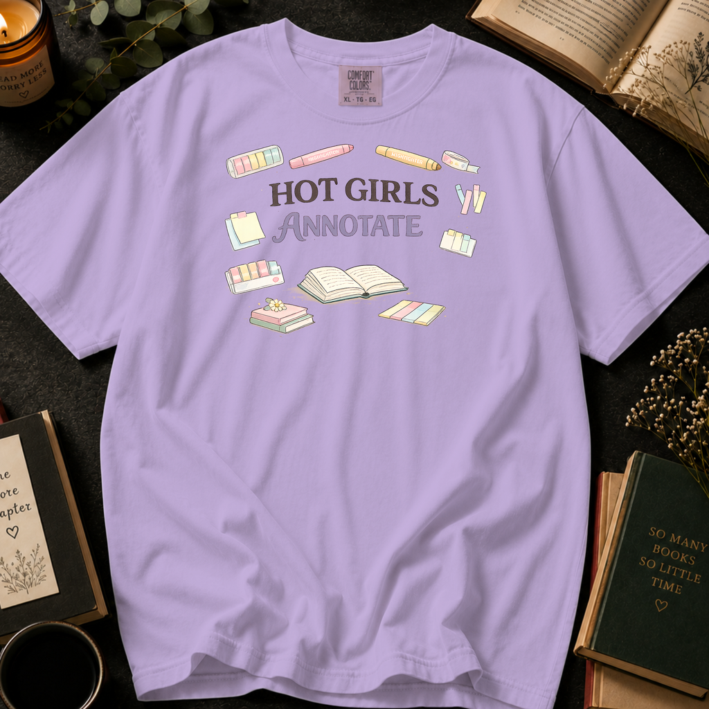Hot Girls Annotate T-Shirt: Highlighters and Tabs in Orchid - Comfort Colors® T-Shirt