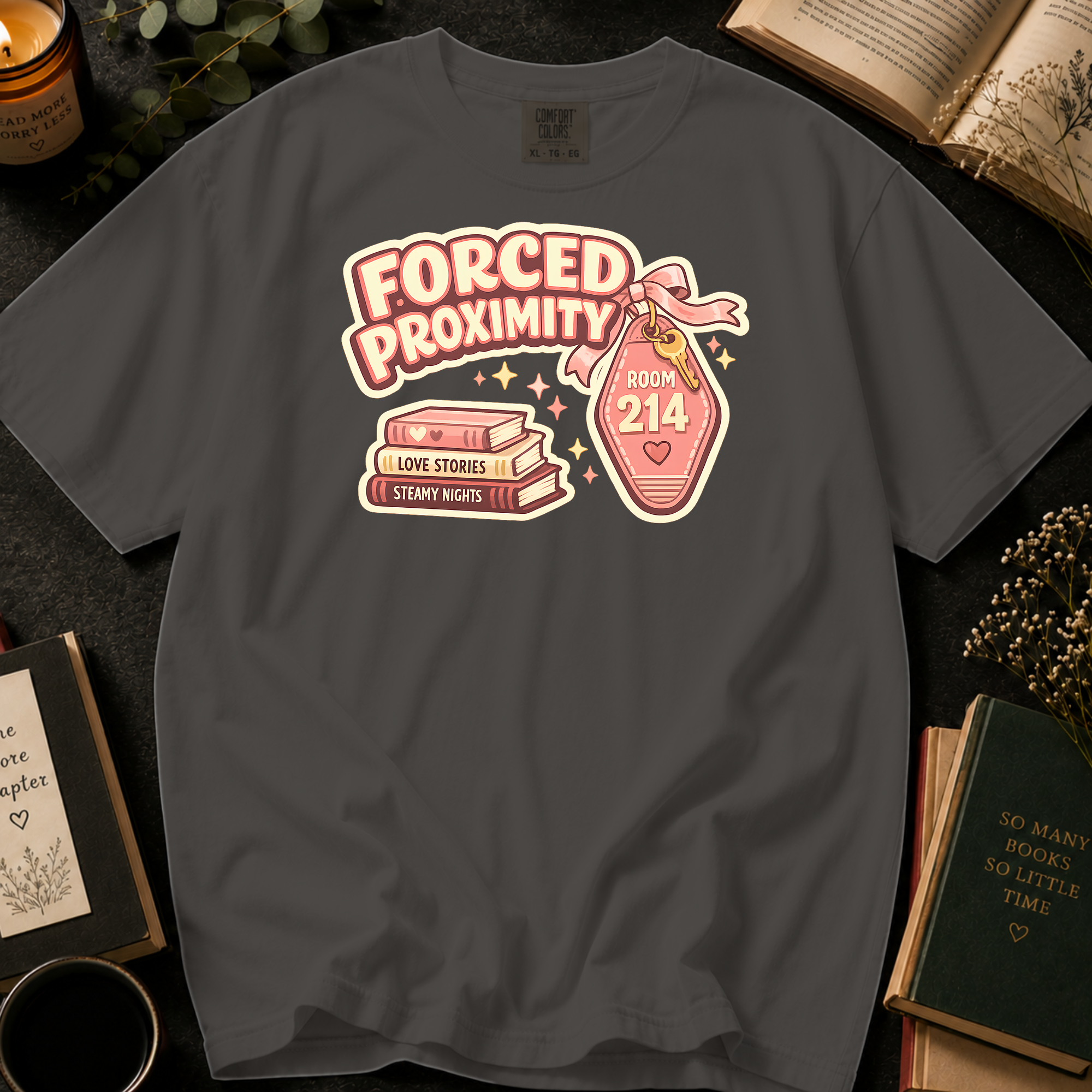 Forced Proximity Room 214 T-Shirt: Retro Motel Keychain in Pepper - Comfort Colors® T-Shirt