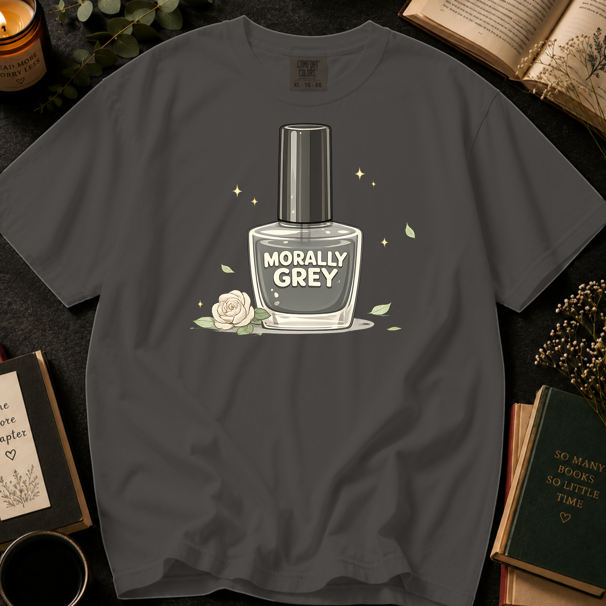 Morally Grey Nail Polish T-Shirt: Vintage Bottle in Pepper - Comfort Colors® T-Shirt