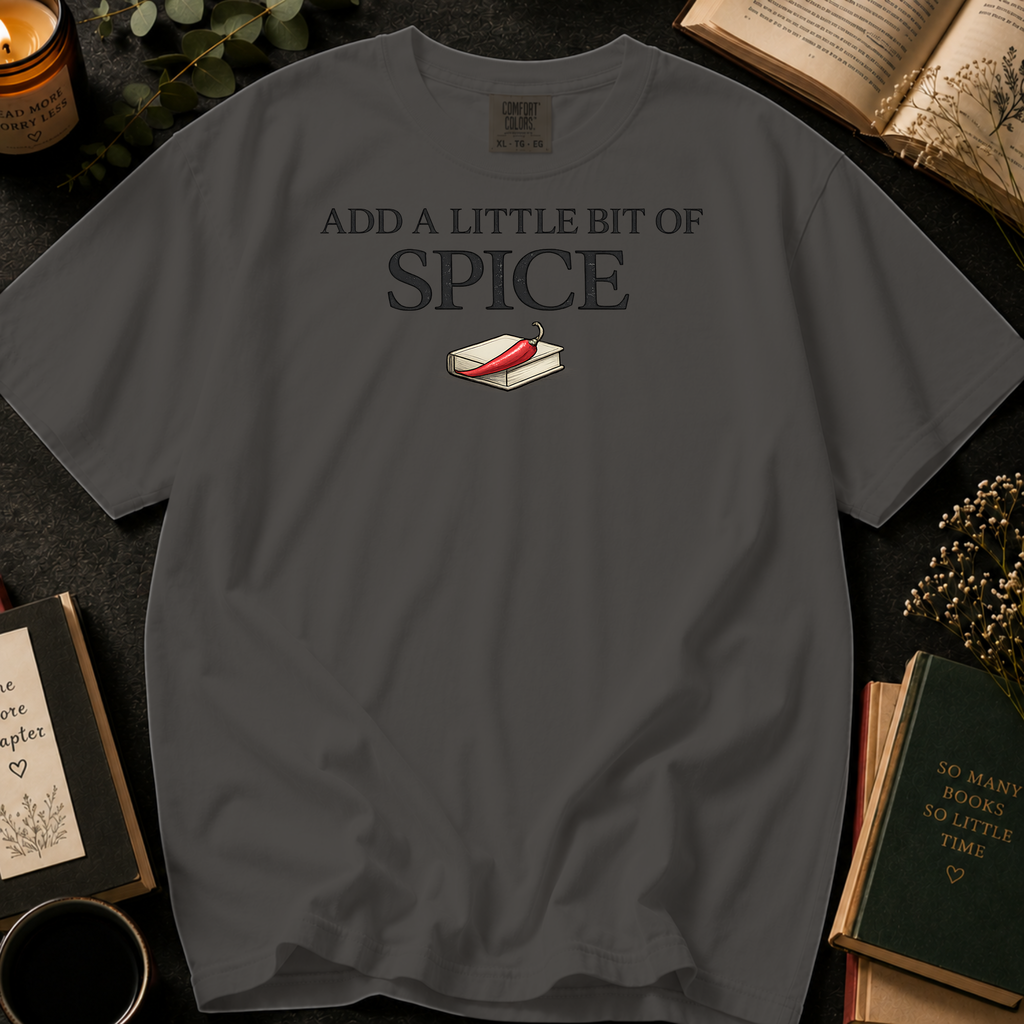 Add A Little Bit Of Spice T-Shirt: Chili and Book Minimalist in Pepper - Comfort Colors® T-Shirt