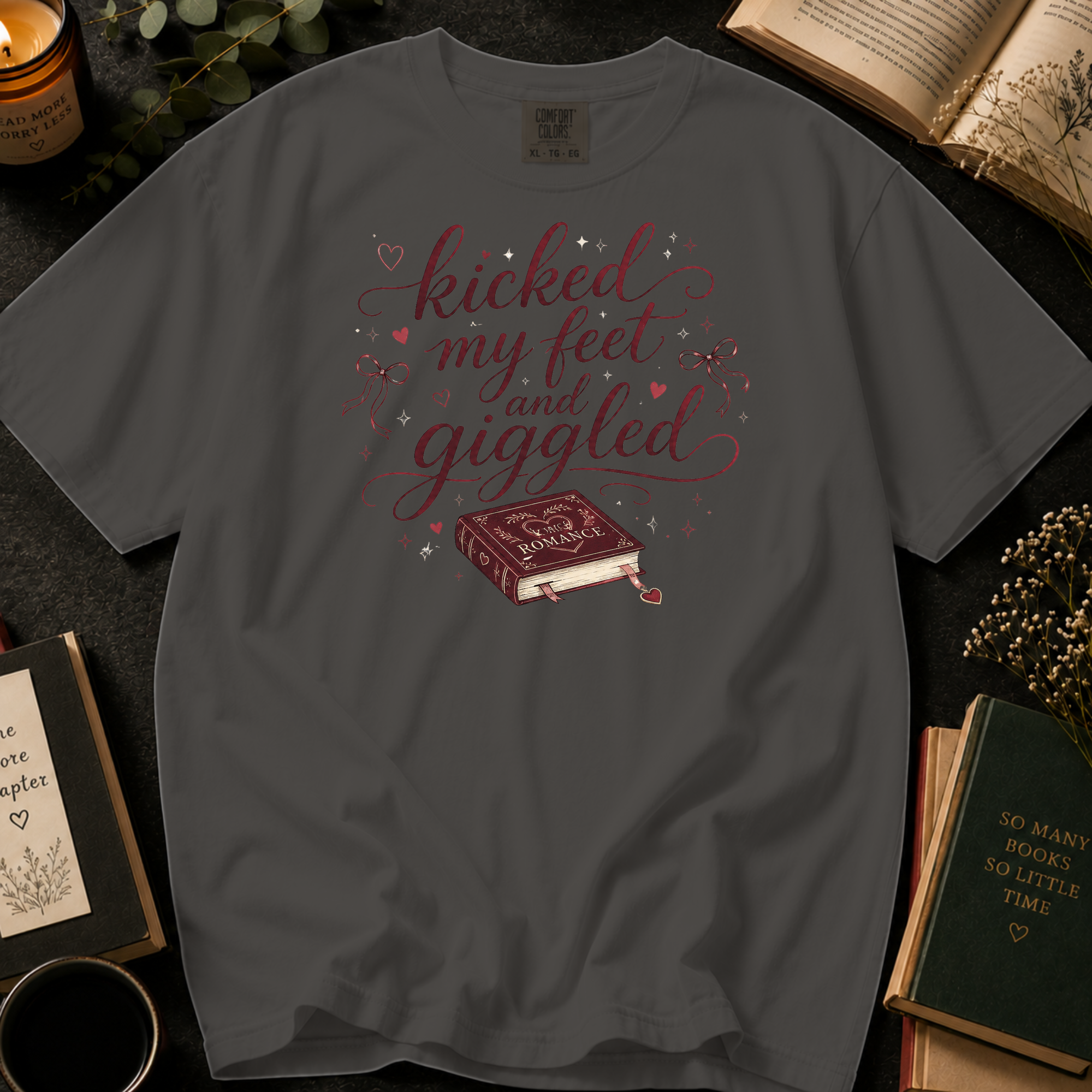 Kicked My Feet and Giggled T-Shirt: Romance Book in Pepper - Comfort Colors® T-Shirt