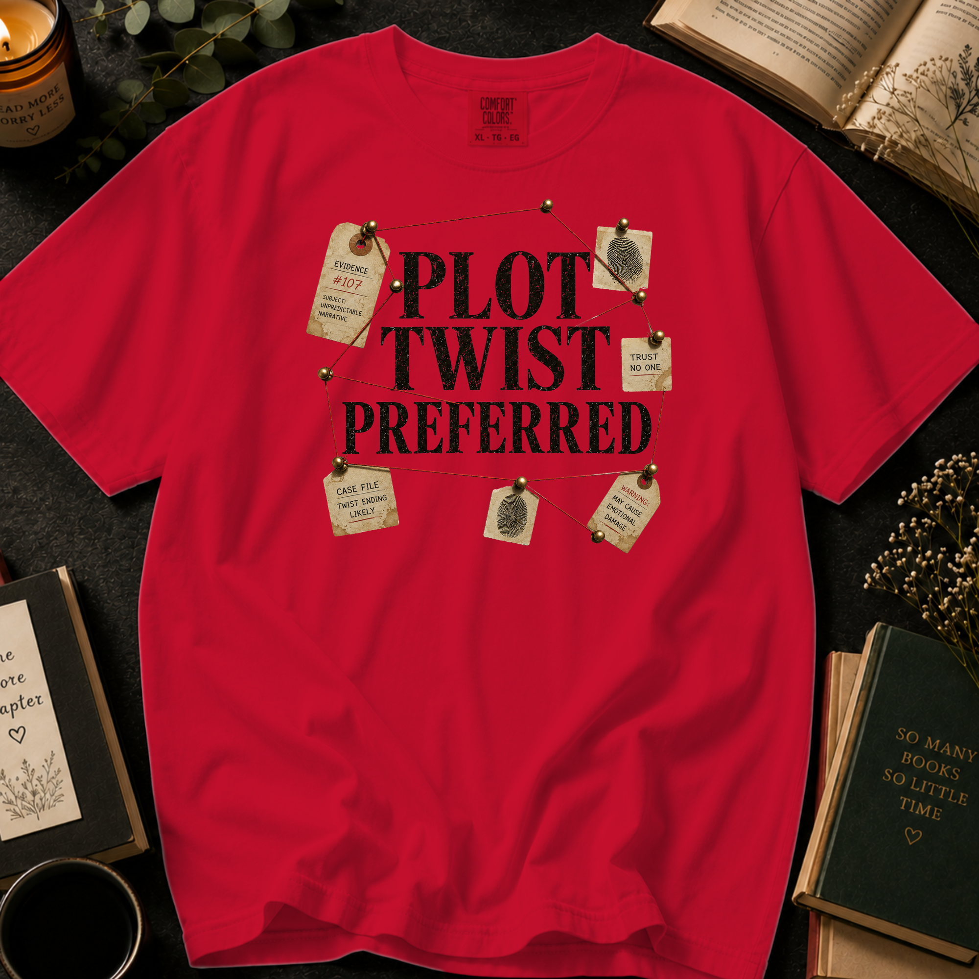 Plot Twist Preferred T-Shirt: Detective Evidence Board in Red - Comfort Colors® T-Shirt
