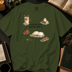 Coffee Icy, Books Spicy T-Shirt: Cinnamon and Chili in Sage - Comfort Colors® T-Shirt